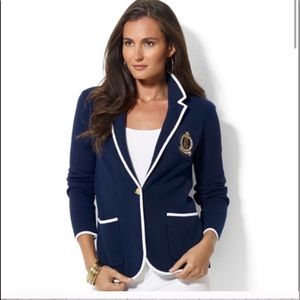 Ralph Lauren white and navy crest knit blazer